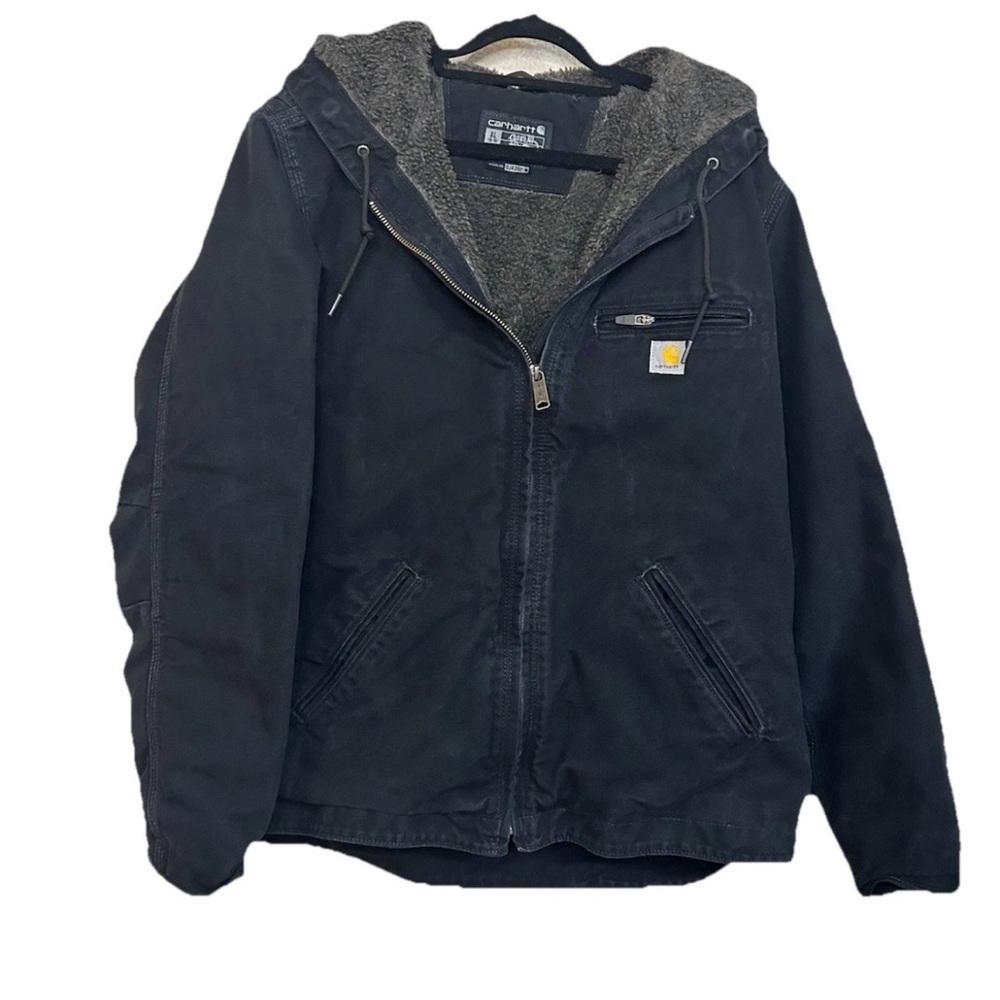 Carhartt Sherpa Lined Hooded Duck Jacket XL Black Workwear
